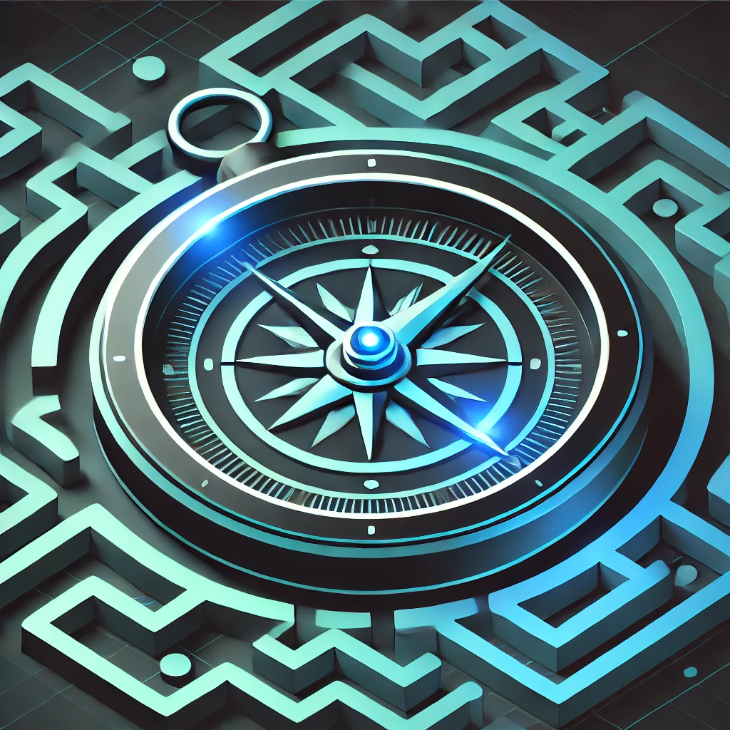 Illustration of a compass guiding through a maze